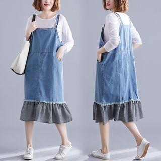 Ruffled Midi Denim Jumper Dress As Shown In Figure - One Size