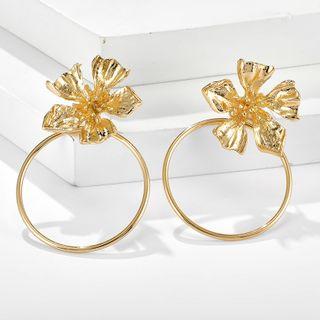 Flower Hoop Earring 9534 - 1 Pair - One Size