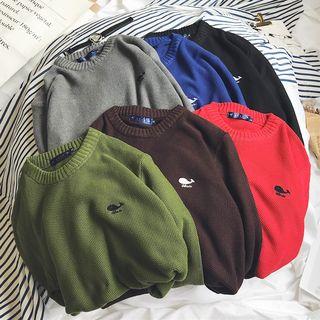 Whale Embroidered Round Neck Sweater