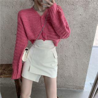 Cropped Cardigan / Irregular Mini Pencil Skirt