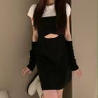 Short-sleeve T-shirt / Cut-out Mini Sheath Pinafore Dress