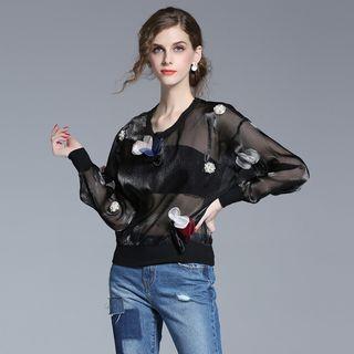 Pearl Trim See-through Top