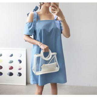 Tie-shoulder Mini Shift Dress