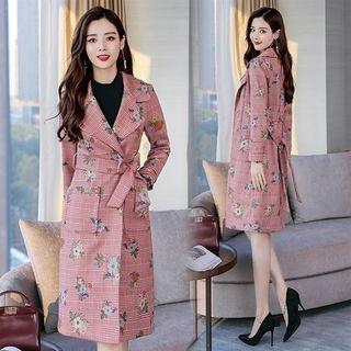 Floral Faux Suede Snap-buttoned Coat