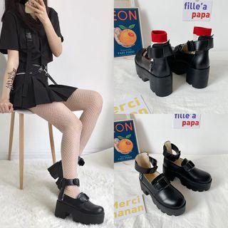 Faux Leather Ankle Strap Platform Shoes