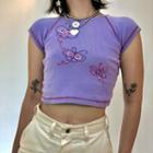 Butterfly Embroidery Cropped T-shirt