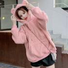 Ear-accent Hoodie Pink - One Size