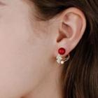 Leaf Rhinestone Faux Pearl Earring