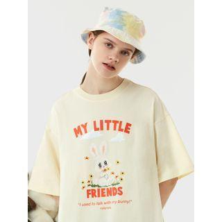 Bunny-printed Cotton T-shirt Cream - One Size