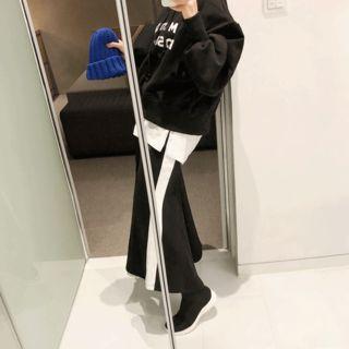 Contrast-trim A-line Long Skirt