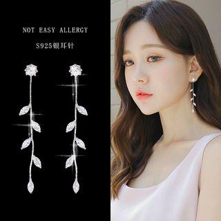 Rhinestone Leaf Earring Silver - One Size