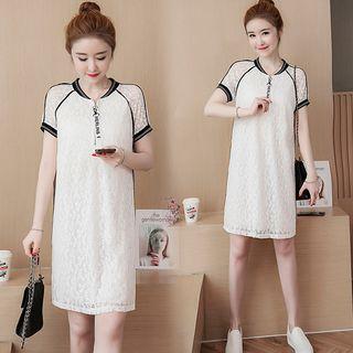 Contrast Trim Short-sleeve Lace Dress