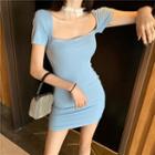 Square-neck Short-sleeve Mini Sheath Dress As Shown In Figure - One Size