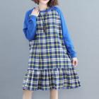 Raglan Plaid Pullover Dress Plaid - Blue - One Size