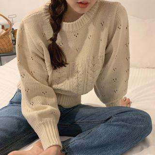 Round-neck Cut-out Sweater Almond - One Size