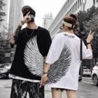 Couple Matching Wings Print Elbow-sleeve T-shirt