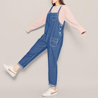 Stitched Pocket-detail Denim Suspender Jumpsuit