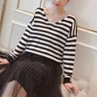 Striped V-neck Sweater Stripes - Black & White - One Size