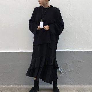 Oversized Sweater / Midi Tiered Skirt