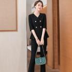 Short-sleeve Double-breasted Blazer / Straight Leg Pants / Set