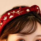 Faux Pearl Rhinestone Wedding Headband Red - One Size