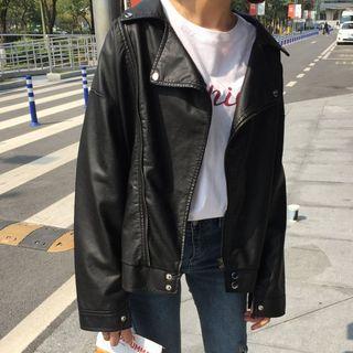 Faux Leather Biker Jacket Black - One Size