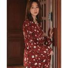 Cutout-neckline Patterned Empire Long Dress