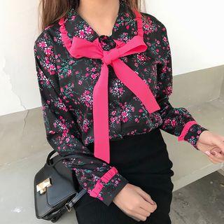 Floral Print Lace-up Top As Shown In Figure - One Size