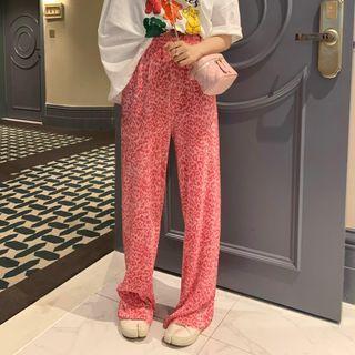 Leopard Print Wide Leg Pants Leopard - Pink - One Size