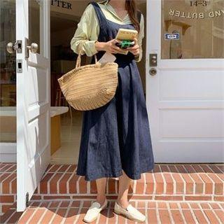 Sweetheart-neck Denim A-line Suspender Dress
