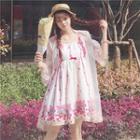 Strawberry Print Spaghetti Strap A-line Dress / Open Front Chiffon Jacket