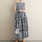 Printed Midi Sleeveless Dress / Printed Scarf