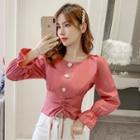Drawstring Bell-sleeve Cropped Blouse
