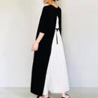 Elbow-sleeve Two-tone Maxi A-line Dress