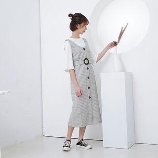 Sleeveless Buttoned Pinafore Dress