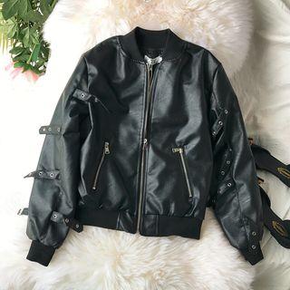 Faux Leather Zip Jacket Black - One Size