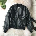 Faux Leather Zip Jacket Black - One Size