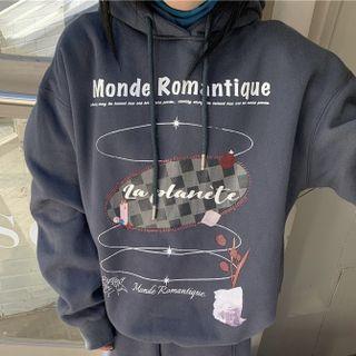 Print Hoodie Hoodie - Grayish Blue - One Size