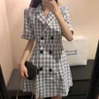 Double-breasted Plaid Mini Shirtdress White - One Size