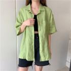 Plain Short-sleeve Shirt Avocado Green - One Size