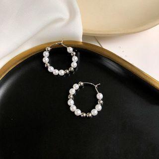 Faux Pearl Open Hoop Earring 1 Pair - Earrings - One Size