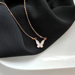 Alloy Butterfly Pendant Necklace Gold & White - One Size