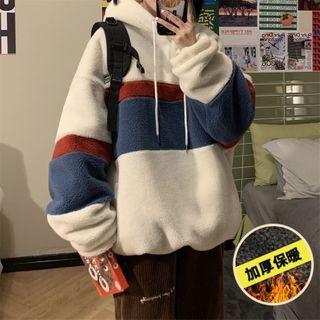 Long-sleeve Color Block Fleece Hoodie