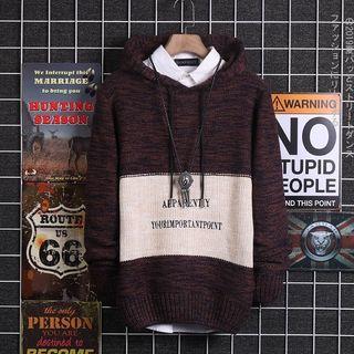 Lettering Melange Knit Hoodie