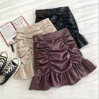 Plain Frilled Ruffled-trim High-waist A-line Skirt