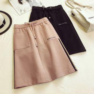 Drawstring-waist Lettering A-line Skirt