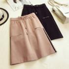 Drawstring-waist Lettering A-line Skirt