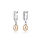 Sterling Silver Elegant Personality Geometric Cubic Zirconia Earrings With Orange Imitation Pearls Silver - One Size