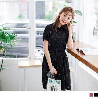 Star Print Short Sleeve Shirtdress