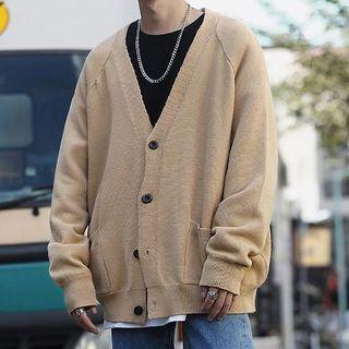 Lettering V-neck Loose-fit Cardigan